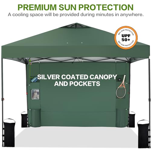 Tunbne 12'x12' Pop Up Canopy Tent with 1 Sidewall and 6 Pockets, Case, 8 Stakes, 4 Ropes, 4 Sandbags (Green, 12x12) - color: Green, size: 12x12
