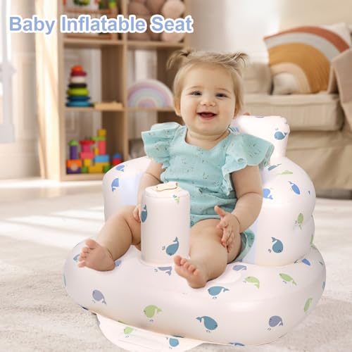AirSwim Inflatable Baby Chair, Inflatable Baby Seat for Babies 3 Months and Up, Summer Blow Up Chair with Built in Air Pump, Bumbo Seat for Learning to Sit, Palying, Camping, Whale - color: Blue