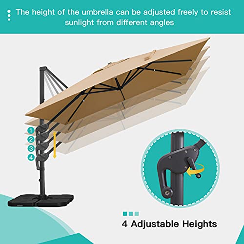 Sunnyglade 10x13Ft Cantilever Patio Umbrella Rectangular Deluxe Offset 360°Rotation & Integrated Tilting System Hanging Umbrella for Market Garden Deck Pool Backyard Patio (Tan) - color: Tan, size: 10 x 13 ft