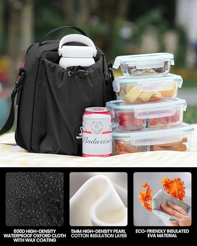Sports Rabbit Insulated Lunch Bag for Men & Women – Lunch Bag with Water Bottle Holder, Compatible with Owala & 40/30oz Stanley Cups, Adjustable Crossbody Strap – Ideal for Work Travel Picnics (Black) - color: Black