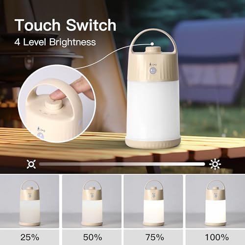 Motion Sensor LED Night Light - Cordless Battery Powered Table Lamp, Portable Lamps Lantern for Outdoor Camping Tents, 4 Brightness Level, Press Dimmable Safe Night Lights,1 Pack (Apricot) - color: Apricot