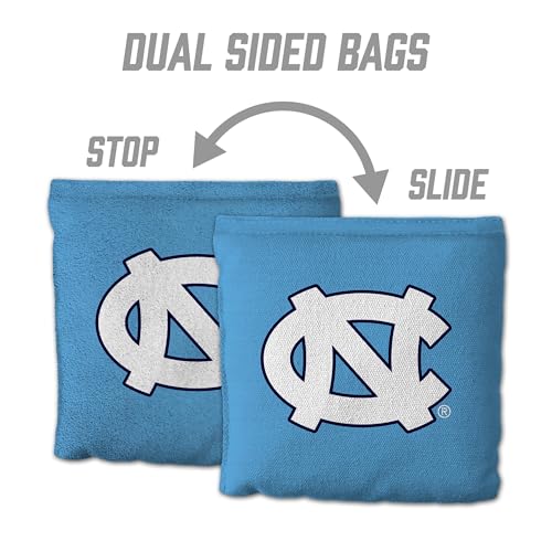 YouTheFan Officially-Licensed NCAA Set of 8 Cornhole Bags - All Weather Dual Sided Slide & Stop - Regulation Size with Carry case - color: North Carolina Tar Heels
