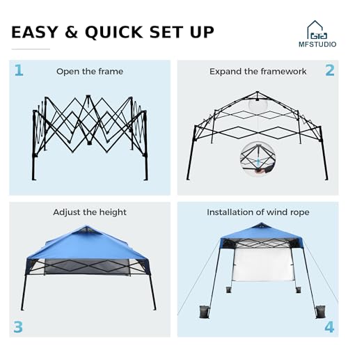 MFSTUDIO 8x8 Pop up Canopy Tent, Gazebo Shelter Sun Shade Canopies Patio Portable Popup Tents Easy Setup Waterproof with 6x6ft Top,1 Sidewall, for Beach,Parties,Picnics - color: Blue-1 wall, size: 8x8ft