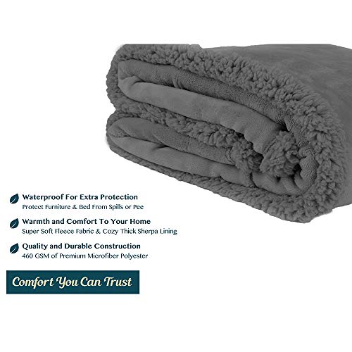 Pavilia Waterproof Couch Blanket | Dog & Cat Blanket Protector | Plush Soft Warm Fuzzy Sherpa Throw, Dark Grey, 60x80 - color: Charcoal, size: 60x80 Inches