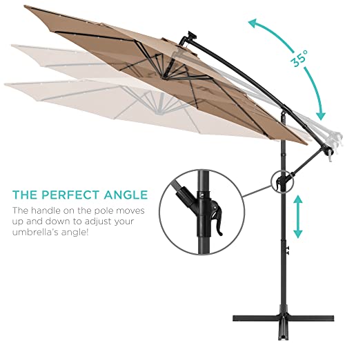 Best Choice Products 10ft Solar LED Offset Cantilever Hanging Market Patio Umbrella, 8 Sturdy Ribs, Easy Adjustment - Tan - color: Tan, size: Offset