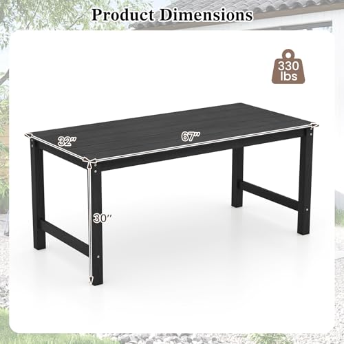 Tangkula HDPE Outdoor Dining Table for 6 Person, 67” Patio Table with Wood-Like Tabletop and Umbrella Hole, Weather-Resistant Rectangle Table for Garden, Backyard and Poolside (Black, 1 Table) - color: Black, size: 1 Table
