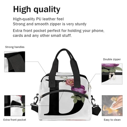 Letter D Insulated Lunch Bag for Women Men Reusable Waterproof Lunch Box Cooler Tote Bag One shoulder portable meal bag Portable Adult Lunchbox for Work Picnic Hiking Beach - color: Letter D