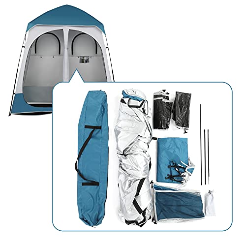 Portable Pop Up Shower Privacy Tent,Lightweight Double Toilet Shower Tents,Changing Room Dressing Tent,Waterproof Camping Shower Tents,with Carry Bag,for Picnic Beach Hiking Fishing (Blue & White) - color: Blue & White