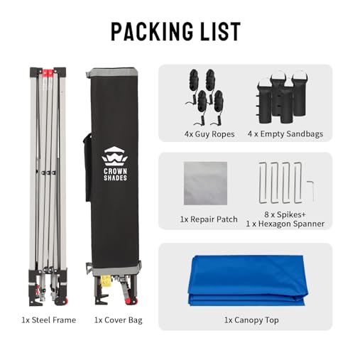 CROWN SHADES 12x12 Pop Up Canopy Outside Canopy, Patented One Push Tent Canopy with Wheeled Carry Bag, Bonus 8 Stakes and 4 Ropes, Blue - color: Blue, size: 12x12