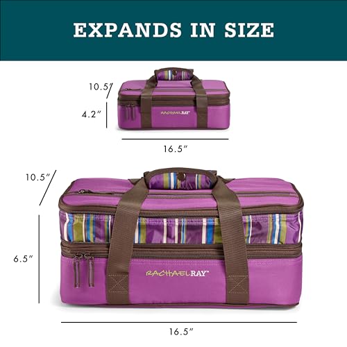 Rachael Ray Expandable Lasagna Lugger, Insulated Casserole Carrier, Fits 9"x13" Baking Dish, Purple