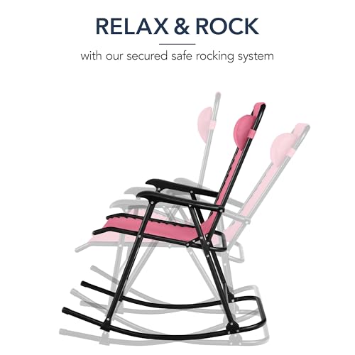 Best Choice Products Outdoor Zero Gravity Rocking Chair, Folding Reclining Patio Lounge Chair with Adjustable Pillow for Lawn, Beach, Camping - Pink - color: Pink