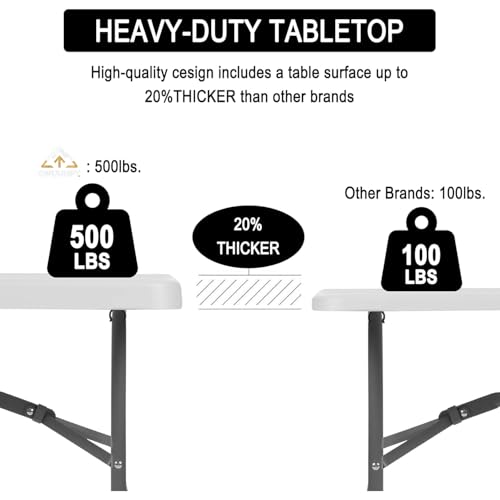 8FT Heavy Duty Folding Table,Fold-in-Half Portable Plastic Utility Table with Carry Handle&Locking Legs,Indoor Outdoor Table for Watch Party,Tailgate,BBQ,Camping,Events,Backyard Dining–White - color: White, size: 8FT