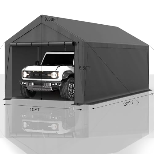 Carport 10x20ft Heavy Duty Canopy Storage Shed,Portable Garage Party Tent,Portable Garage with Removable Sidewalls & Doors All-Season Tarp for Car,Truck,Party SNC24# (N/BG) - color: N/BG