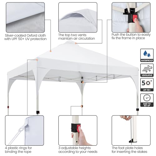 Yaheetech 12x12 Pop Up Canopy Tent with Vent, Easy Set Up Tent, Instant Sun Shelter Canopy with Wheeled Bag, 4 Sandbags, 12 Stakes & 4 Ropes, for Parties, Beach, Outdoor, White - color: White, size: 12×12