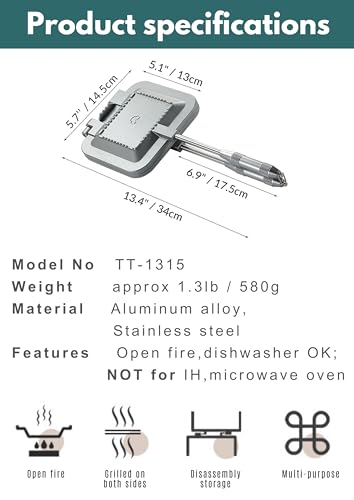 camping moon Sandwich Maker Hot Sand Single Burner Gas Fire Open Fire Compact Aluminum TT-1315 - color: Silver
