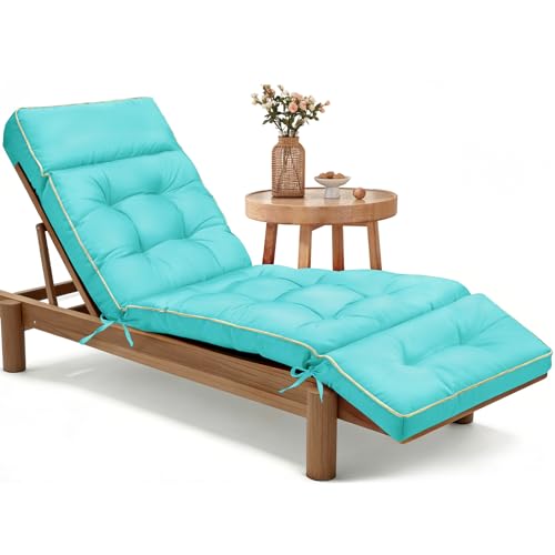 MAGIC ELEPHANT Chaise Lounge Cushion Outdoor, Memory Foam Patio Lounge Chair Cushion with Ties for Indoor Outdoor Furniture, Water-Repellent Replacement Long Chair Cushion (Teal) - color: Teal