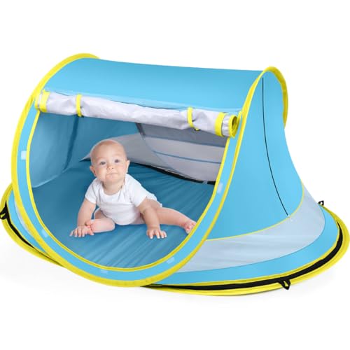 Baby Beach Tent,Large Pop Up Beach Tent Sun Shade for Beach,Portable Baby Travel Tent with Mosquito Net,Indoor Baby Play Tent,UPF 50+ UV Protection Sun Shelters for Infants - style: Blue