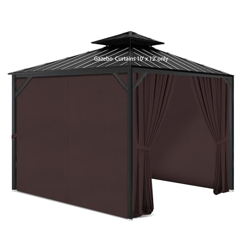 Gazebo Privacy Curtains 10' x 12' with Zipper 4-Panels Side Wall Universal Replacement for Patio, Outdoor Canopy, Garden and Backyard Coffee Brown(Curtain Only) - color: Brown, size: 10' x 12'