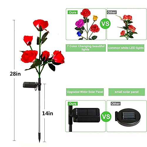 Mothers Day Gifts Solar Garden Decor Outdoor Lights, 4 Pack Waterproof Garden Lights for Outside, 16 Solar Rose, Multi-Color Changing Solar Flower Decor for Yard, Patio, Gifts for Women (7-Color Rose) - style: 7-Color Rose-4 Pack
