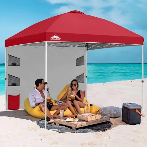 EAGLE PEAK Commercial Canopy 10x10 with Sidewall Storage, Easy OnePerson Setup Pop Up Canopy Tent with Roller Bag, Stakes, Ropes, and Weight Bags, Red - color: Red