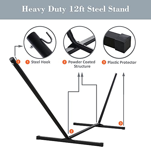 SUNCREAT Hammocks for Outside with Stand, Freestanding Hammock with Frame, 450 lbs Capacity, Grey Pattern - color: A-grey Pattern