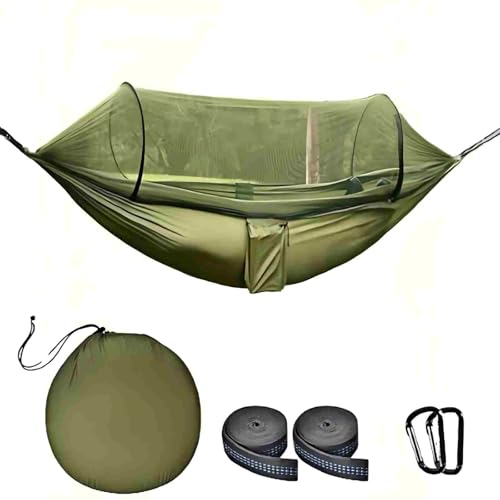 Camping Hammock with Mosquito Net, Lightweight Portable Double & Single Hammock Tent with 2 Tree Straps, Parachute Nylon Hammock for Outdoor Backpacking Beach Backyard Patio Hiking, Arm Green