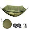 Camping Hammock with Mosquito Net, Lightweight Portable Double & Single Hammock Tent with 2 Tree Straps, Parachute Nylon Hammock for Outdoor Backpacking Beach Backyard Patio Hiking, Arm Green