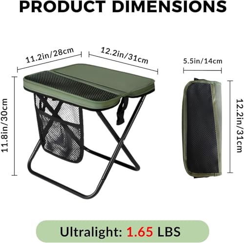 D & D Mart Portable Folding Camping Stool with Storage Pockets, Ultralight Metal Frame Chair for Hiking, Fishing, Outdoor Activities, 11.8x12.2x11.8 Inches, 1.65 lbs, 280 lbs Capacity (Green) - color: Green