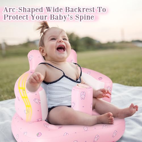 Inflatable Baby Chair, Inflatable Baby Seat for Babies 3 Months and Up, Summer Blow Up Chair with Built in Air Pump, Infant Floor Seats for Learning to Sit, Palying, Camping, Strawberry - color: Strawberry