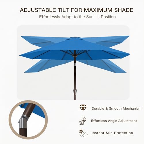 Kingdura 9FT Outdoor Patio Umbrella, Market Table Umbrella with Push Button Tilt and Crank, 8 Sturdy Fiberglass Ribs, UV Protection for Pool, Lawn, Deck, Backyard, Garden (Royal blue) - color: Royal blue, size: 9 Ft