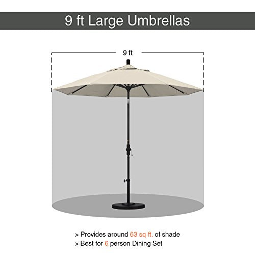 California Umbrella 9' Round Aluminum Market Umbrella, Crank Lift, Push Button Tilt, Black Pole, Antique Beige Olefin - color: Antique Beige