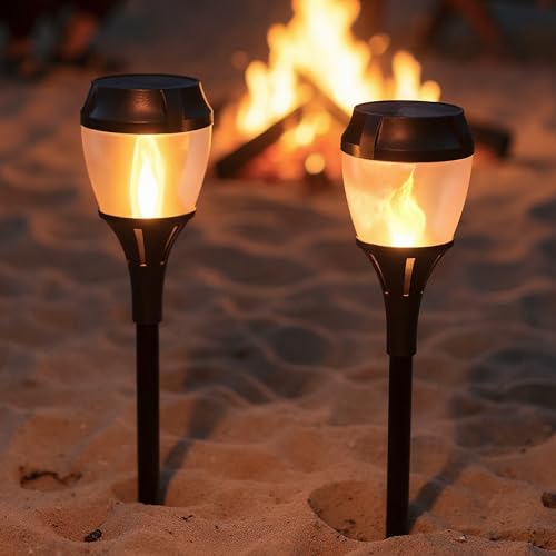 FoxFlame Solar Path Lights Outdoor Waterproof-Realistic Flickering LED Flame,IP65 Pathway Lights Solar Powered Warm Light for Garden and Walkways,Ground Stake Included for Easy Setup(2 Pack) - style: Elegant Path Torch