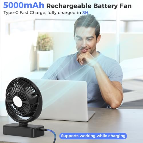 Camping Fan with LED Lantern - Rechargeable Battery Operated Fan, 35H Run Time Max, 3 Speeds, Portable Desk Fan with Hook for Tent Car RV Outdoor Emergency Outage Hurricane - size: 5.5 inch