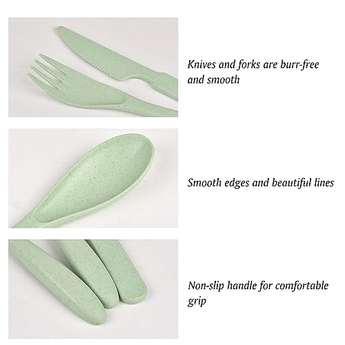 Forks Spoons Knife Set, 21 Pieces Wheat Straw Cutlery Set, Reusable Utensil Set for 7, Unbreakable and Lightweight Utensils for Party, Travel, Work, Lunch, Picnic, Camping or Daily Use (Light Green) - color: Light Green