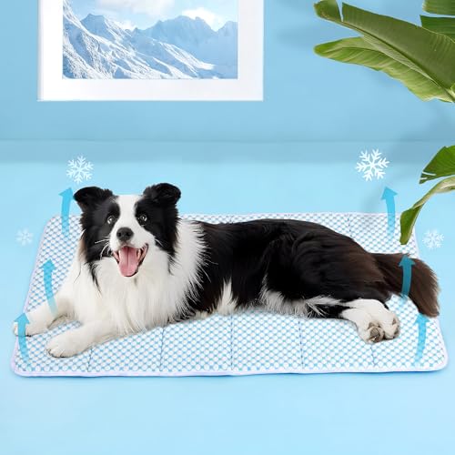 Cooling Dog Mat Q-Max>0.5 - Rapid Cooling Tech, Thin Breathable Crate Pad, Portable Washable Summer Mat, Chill Soothing Fabric - 35"x23" Large Dog, Blue - color: Blue, size: 35"L x 23"W x 0.8"H