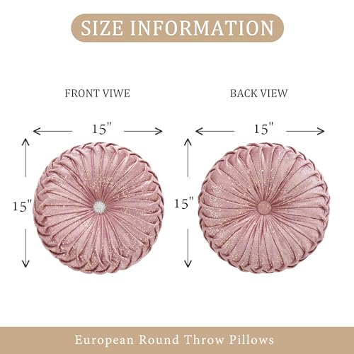 EUCIOR Round Throw Pillows,Blush Pink and Gold Throw Pillow,Soft Spandex Fabric,Pumpkin Pleated Handmade Pink Round Velvet Decorative Pillow for Sofa Bedroom Livingroom - color: Golden-pink
