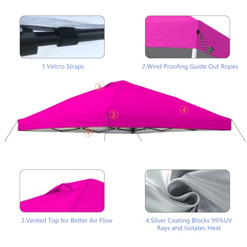 10x10 Canopy Replacement Top Cover with Air Vent, 210D Silver Coated Waterproof Polyester, Pop Up Tent Cover for Straight Leg Canopy Frame, Canopy Top Only - color: Barbie Pink