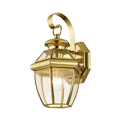 Livex Lighting 2051-02 Monterey 1 Light Outdoor Polished Brass Finish Solid Brass Wall Lantern with Clear Beveled Glass - color: Polished Brass