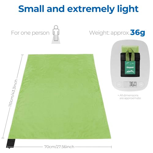 Pocket Picnic Blanket for 1 Person, 43.3x27.56″ (1.27oz) Super Light Compact Beach Blanket, SandProof Waterproof Portable Beach Picnic Mat for Outdoor Hiking Camping Travel Festival(Green) - color: J Green (Black Pack), size: 3'7" x 2'4"