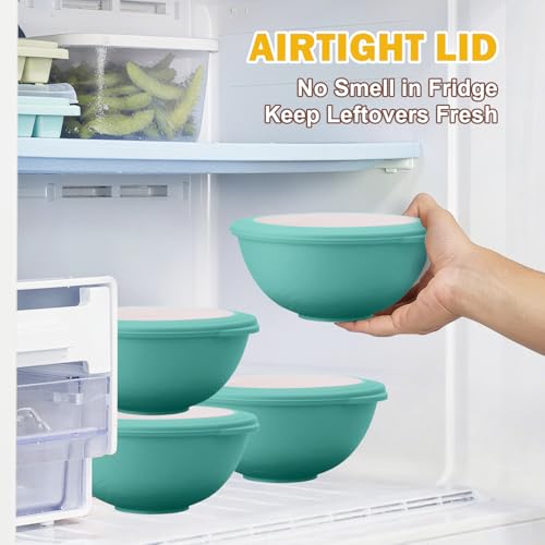 40 OZ Wheat Straw Bowls with Lids Set, 4 PCS Unbreakable Salad Bowls with Lid, Alternative Plastic Food Containers with Lids for Lunch, Microwave & Dishwasher Safe Kitchen Bowl Set, Green - color: Green, size: 40 Oz With Lid