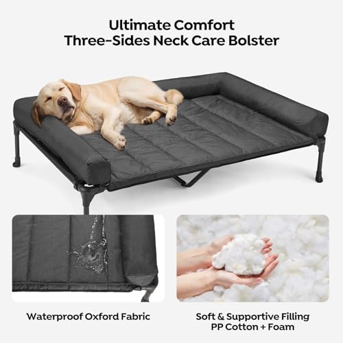 Veehoo Cooling Elevated Dog Bed Add Removable Waterproof Bolster Cushion Mat, Raised Pet Cot with Breathable Teslin Mesh, No-Slip Feet, Dog Sofa Bed for Indoor Outdoor, XLarge, Black CWC2331B - color: Black, size: 49.0"l X 33.0"w X 9.0"th