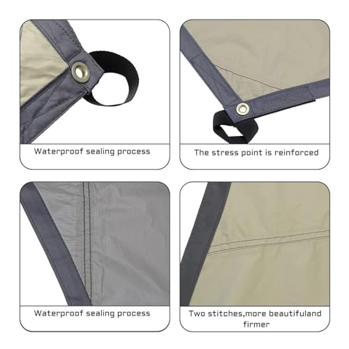 5.1x5.1m Large Tarp Waterproof Shade Sail Sun Shelter Camping Awning Tent Sunshade Outdoor Garden Canopy(Khaki)
