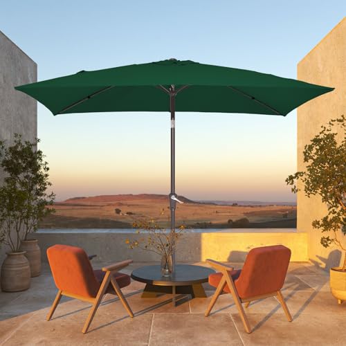 JEAREY 6.5x10 ft Rectangular Patio Umbrellas Rectangle Outdoor Umbrella with Push Button Tilt and Crank, Market Table Umbrella 6 Sturdy Ribs UV Protection for Poolside Garden Backyard Deck, Dark Green - color: Dark Green