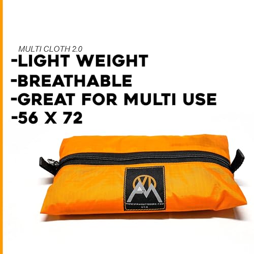 VIAM Outdoors | Multicloth 2.0 Water Resistant Ultralight Lightweight Backpacking Camping Survival and Ground Tarp | 1.9oz Orange | Measures 56 inches by 72 inches | has Stake Loops - color: Multi-cloth 2.0