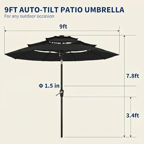10FT Patio Umbrella 3 Tiers Outdoor Market Umbrella w/Push Button Tilt, Crank, UV and Waterproof Table Umbrella for Garden, Pool, Backyard, Deck, Lawn, Black - color: Black