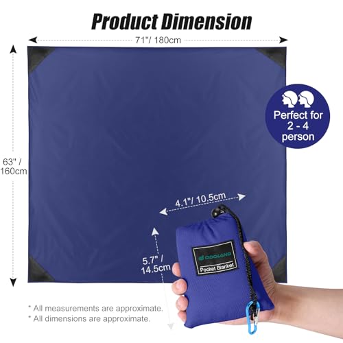 Odoland Pocket Blanket Picnic Blanket, 71" x 63" SandProof Waterproof Outdoor Beach Blanket with Portable Bag, Foldable Lightweight Sand Free Quick Drying Beach Mat for Hiking Camping Travel, Blue - color: Blue, size: 63" x 71"(2-4 People)