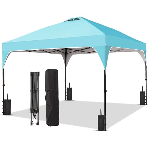 8x8 FT Canopy Tent, Pop Up Canopy with 1-Button Push, 4 Sandbags, Instant Outdoor Gazebo Shelter (Cyan Blue, 8x8) - color: Cyan Blue, size: 8x8