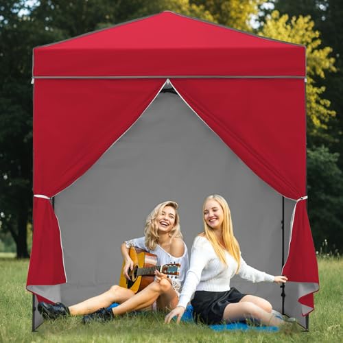 EAGLE PEAK 6x4 Instant Pop Up Canopy Tent with 4 Side Wall Panels, Straight Leg Sun Shelter, Portable Canopy with Carry Bag for Camping, Beach & Sports, Red - color: Red, size: Four Walls