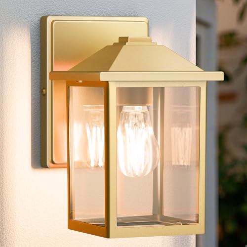 MATAMEYE Outdoor Wall Lantern, Exterior Waterproof Wall Sconce Light Fixture, Gold Front Door Mounted Lighting with Glass, Anti-Rust Porch Lamp - color: Gold, size: 8.08 inch