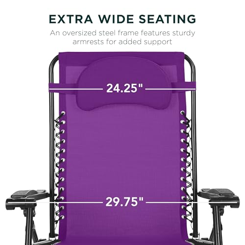 Best Choice Products Oversized Zero Gravity Chair, Folding Outdoor Patio Lounge Recliner w/Cup Holder Accessory Tray, Pillow - Amethyst Purple - color: Amethyst Purple